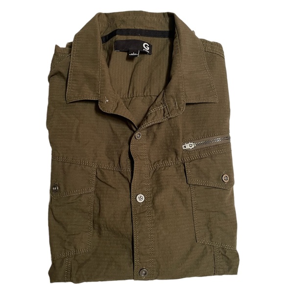 Olive green G by Guess short sleeve button up top - Picture 2 of 2